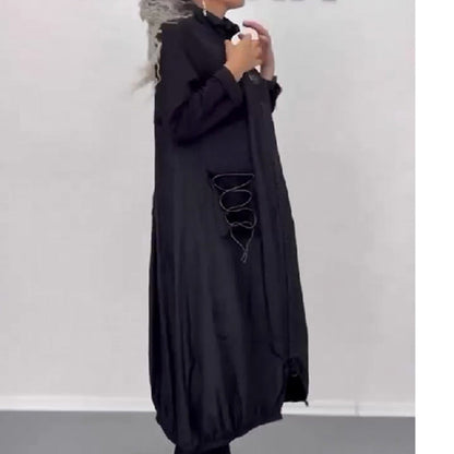 Sukienka z długim rękawem, dekoltem w szpic i sznurkiem ściągającym👗