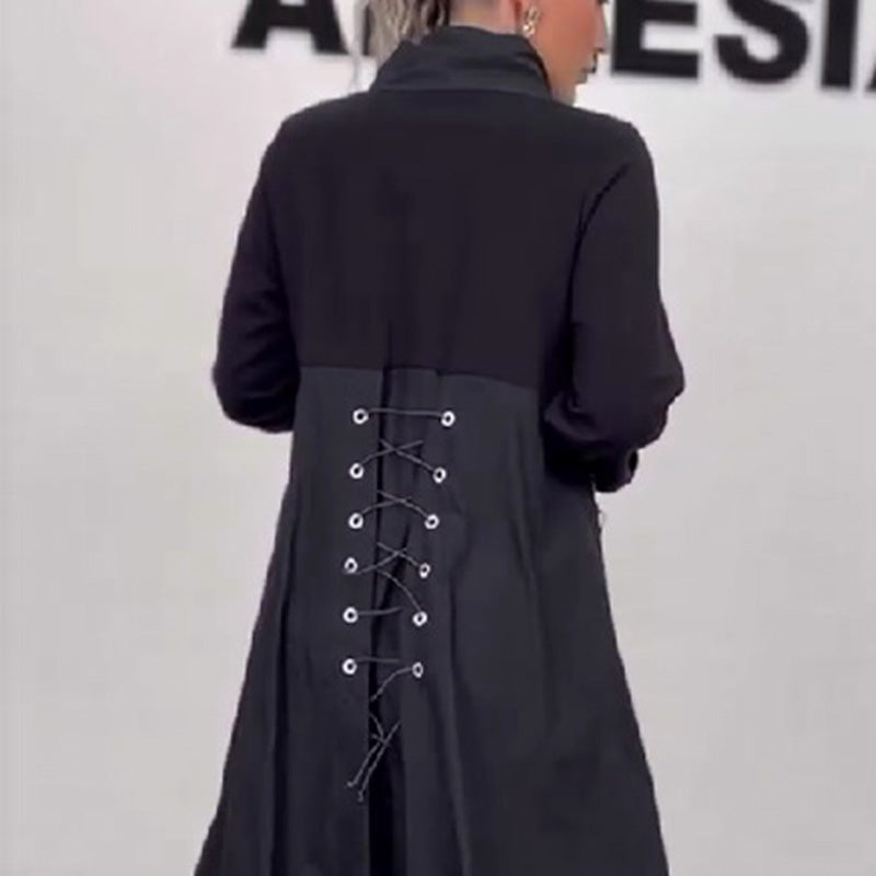 Sukienka z długim rękawem, dekoltem w szpic i sznurkiem ściągającym👗