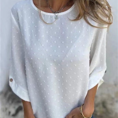 Damski żakardowy top z okrągłym dekoltem