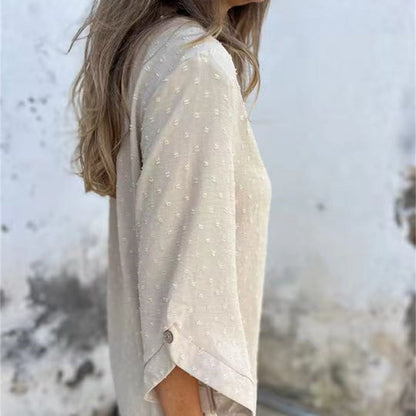 Damski żakardowy top z okrągłym dekoltem