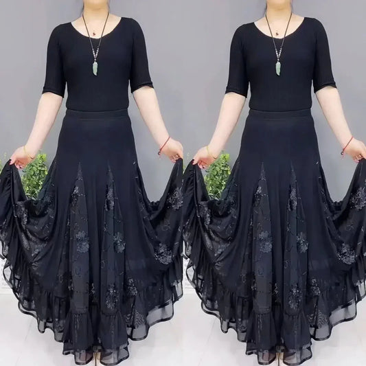 🌷🌹Nowa haftowana długa spódnica do tańca z wysokim stanem