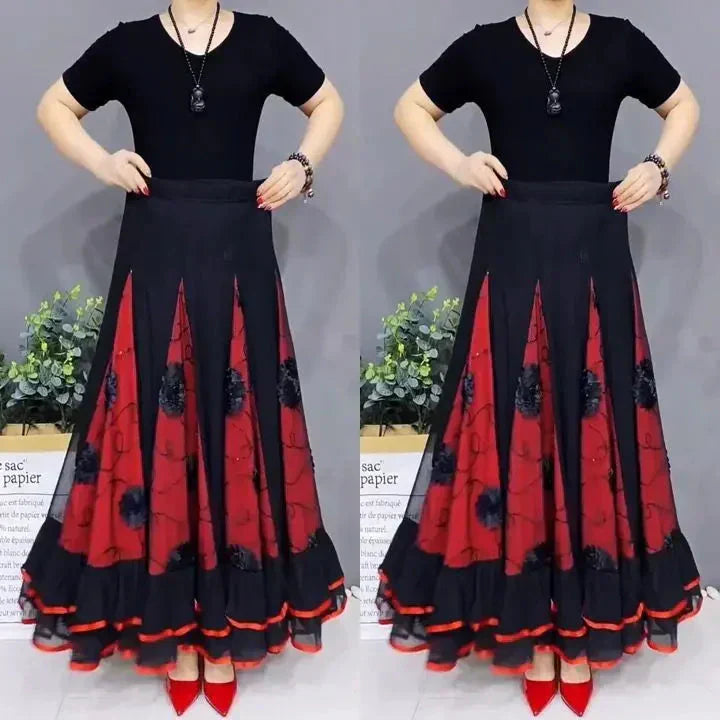 🌷🌹Nowa haftowana długa spódnica do tańca z wysokim stanem