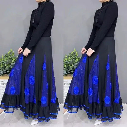 🌷🌹Nowa haftowana długa spódnica do tańca z wysokim stanem