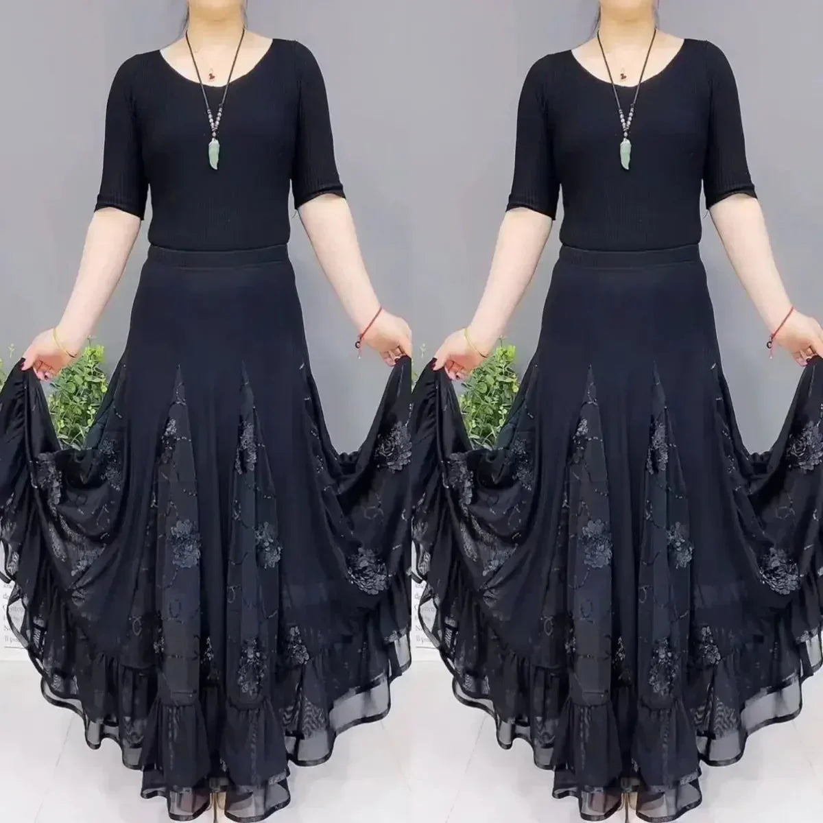 🌷🌹Nowa haftowana długa spódnica do tańca z wysokim stanem