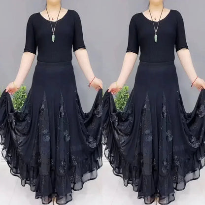 🌷🌹Nowa haftowana długa spódnica do tańca z wysokim stanem