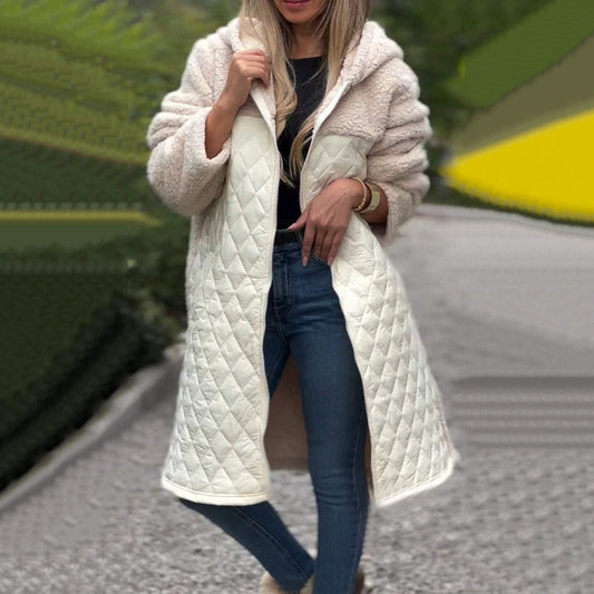 Damska wygodna, pikowana kurtka z kapturem typu Sherpa