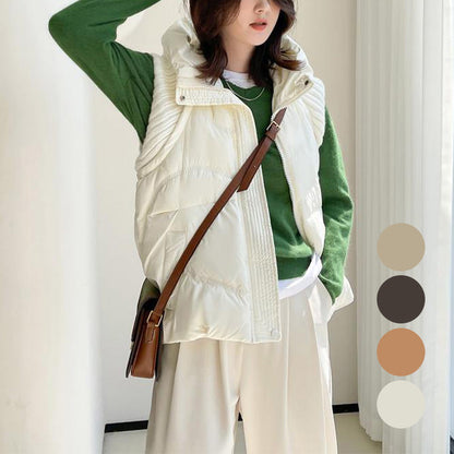 Damska dzianinowa kurtka z patchworkowym puchem kaczym, bez rękawów