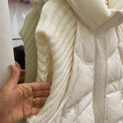 Damska dzianinowa kurtka z patchworkowym puchem kaczym, bez rękawów