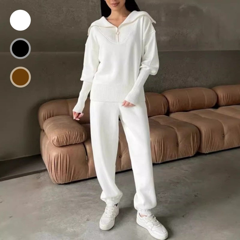 ✨2-częściowy zestaw – damski sportowy zestaw na co dzień ✨- Bluzka z klapami i zamkiem błyskawicznym oraz dopasowane spodnie dresowe