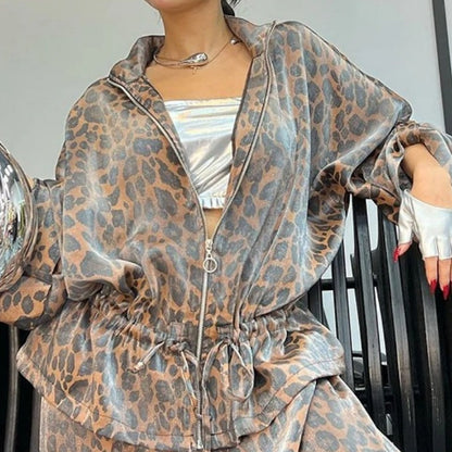 🔥Dwuczęściowy komplet damski z klapami w panterkę