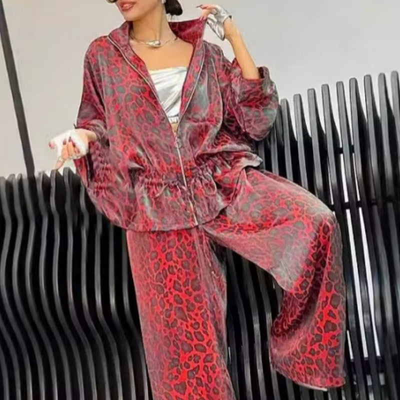 🔥Dwuczęściowy komplet damski z klapami w panterkę