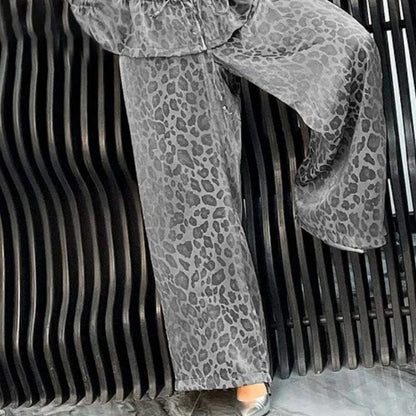 🔥Dwuczęściowy komplet damski z klapami w panterkę