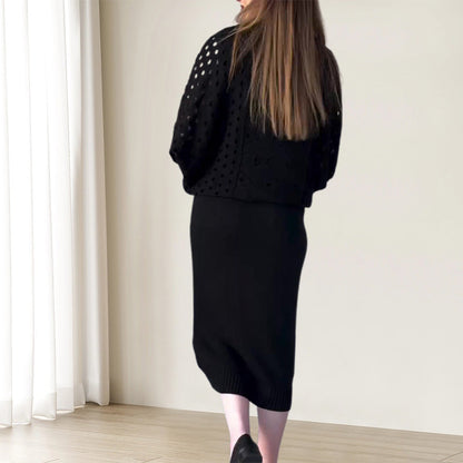 Nowość   Komplet dresowych sukienek bez rękawów z długimi rękawami i dziurami