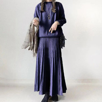 Damski top z okrągłym dekoltem i plisowana spódnica  2-częściowy zestaw