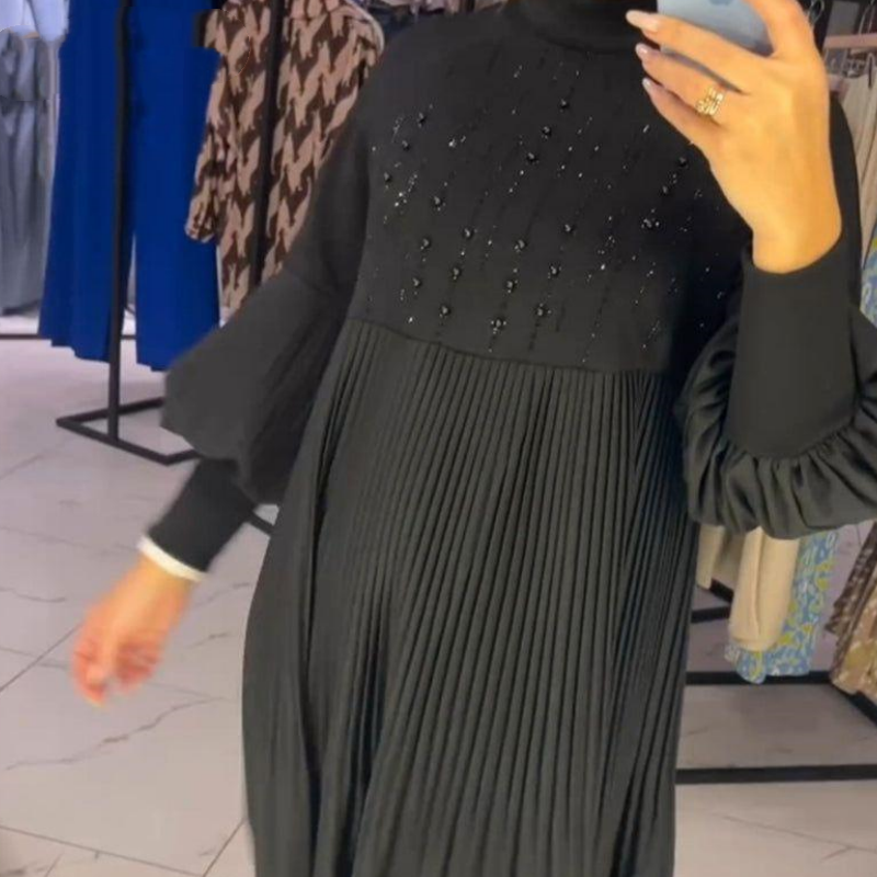 Damskie sukienki plus size z rozszerzanymi rękawami i stójką