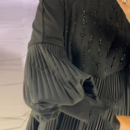 Damskie sukienki plus size z rozszerzanymi rękawami i stójką