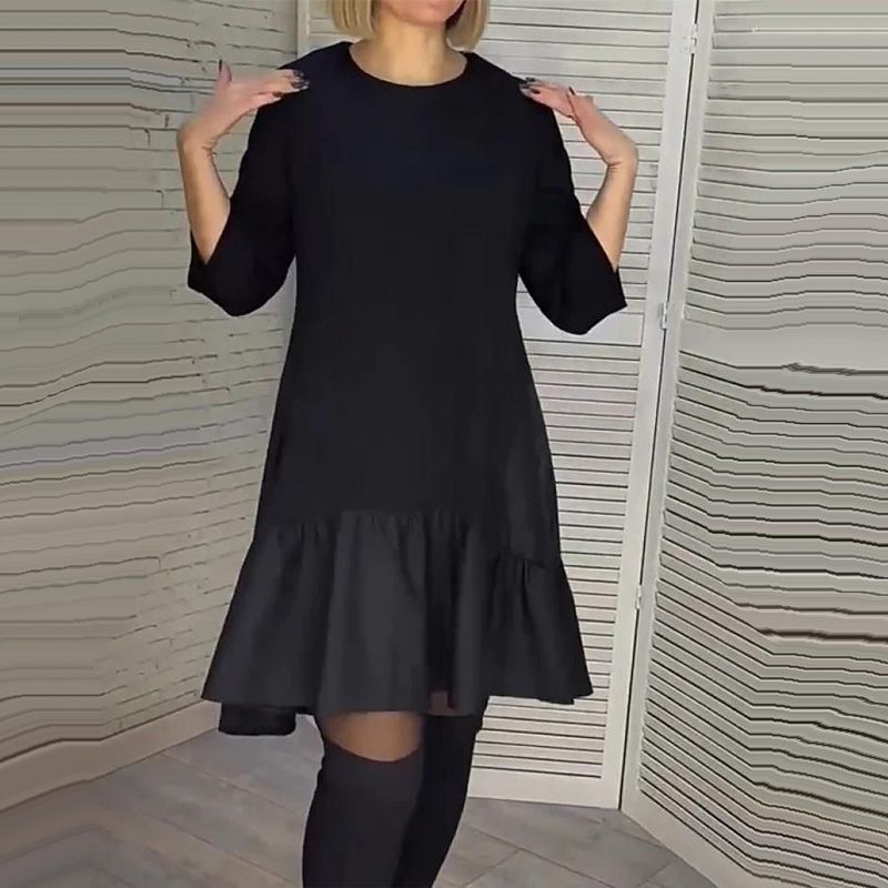 💞Luźna, plisowana elegancka czarna sukienka