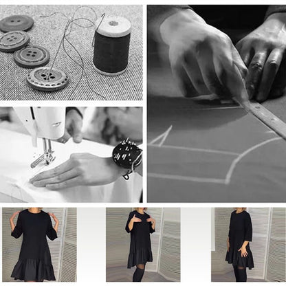 💞Luźna, plisowana elegancka czarna sukienka