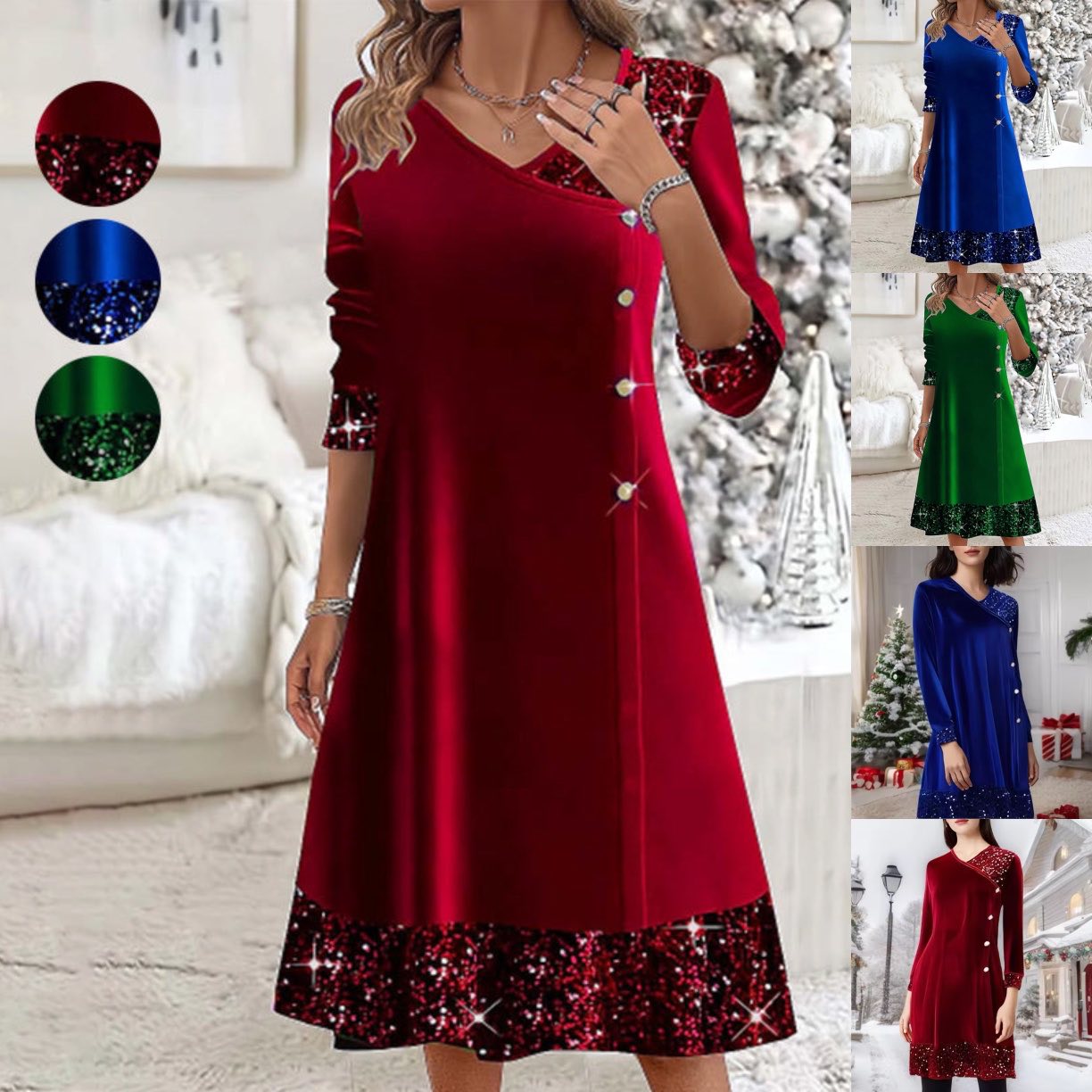 👗 Jesienno-zimowe złote aksamitne sukienki dla kobiet