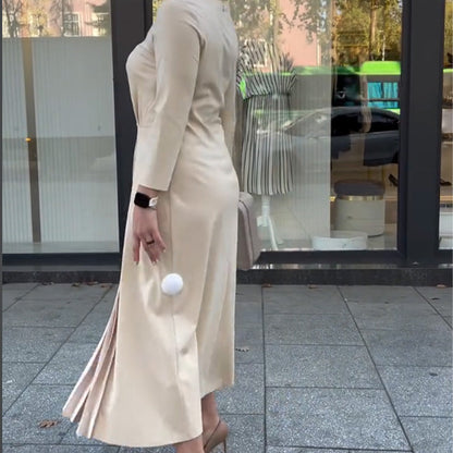 💖Sukienka z długim rękawem, plisowanym dołem i okrągłym dekoltem