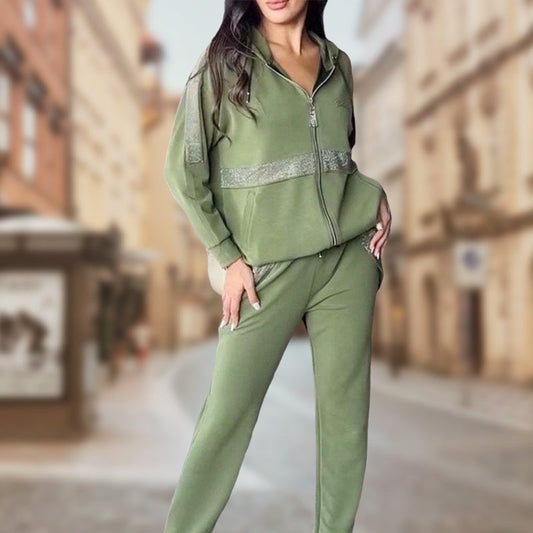 Casualowy dwuczęściowy komplet damski w jednolitym kolorze