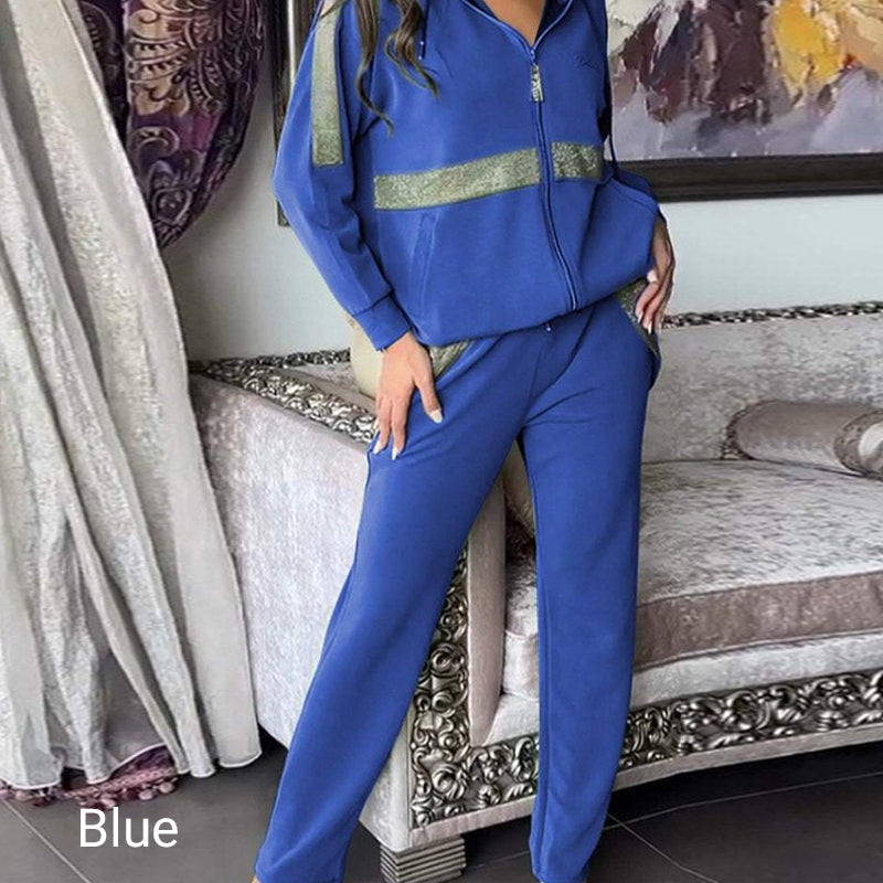 Casualowy dwuczęściowy komplet damski w jednolitym kolorze