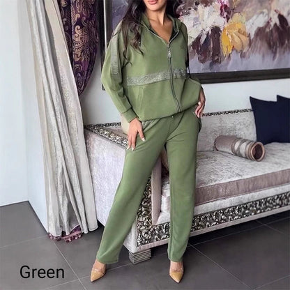 Casualowy dwuczęściowy komplet damski w jednolitym kolorze