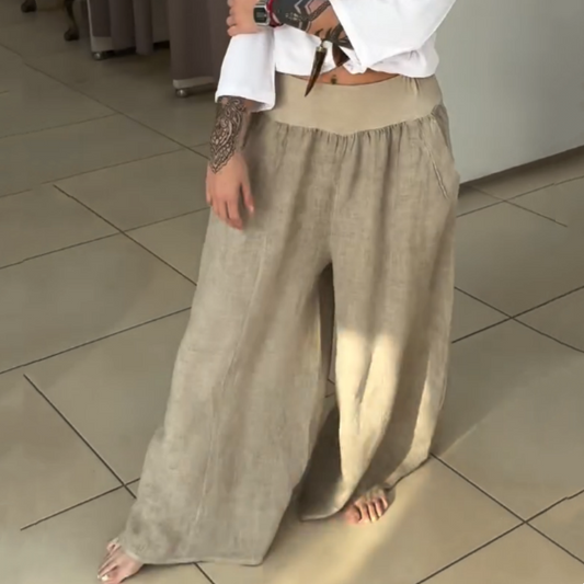 ✨Damskie spodnie z szerokimi elastycznymi nogawkami i kieszeniami