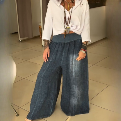 ✨Damskie spodnie z szerokimi elastycznymi nogawkami i kieszeniami