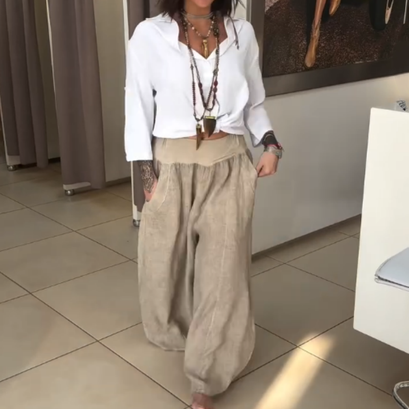 ✨Damskie spodnie z szerokimi elastycznymi nogawkami i kieszeniami