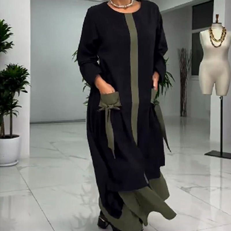 Elegancka damska luźna sukienka w bloki kolorów