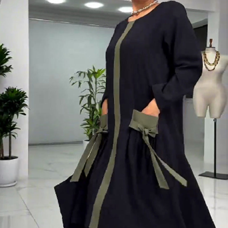 Elegancka damska luźna sukienka w bloki kolorów