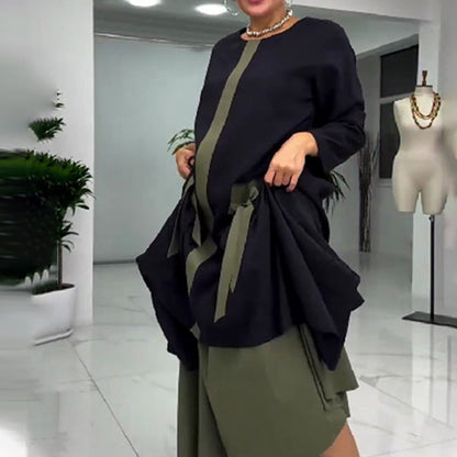 Elegancka damska luźna sukienka w bloki kolorów