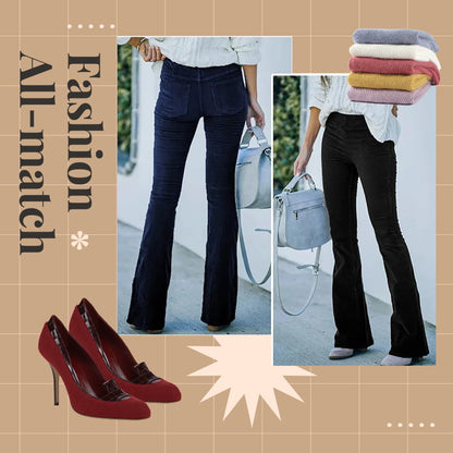 Spodnie z wysokim stanem i elastyczną talią z mikro sztruksu