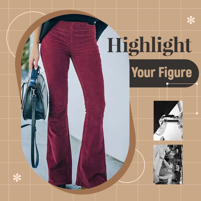 Spodnie z wysokim stanem i elastyczną talią z mikro sztruksu