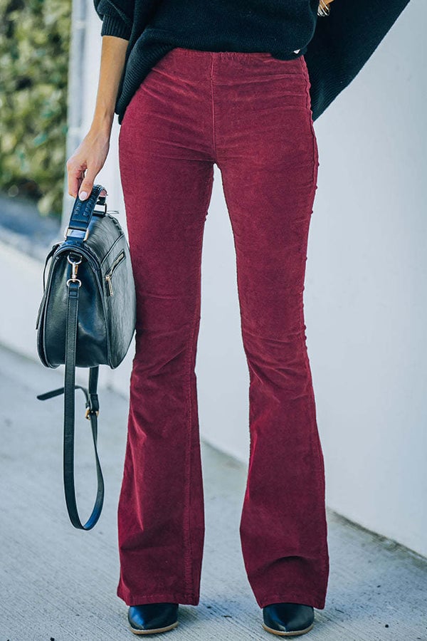 Spodnie z wysokim stanem i elastyczną talią z mikro sztruksu