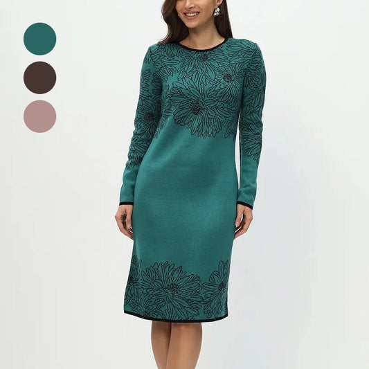 💃2025 Nowość w przedsprzedaży✨Nadrukowana prosta sukienka z długim rękawem i dekoltem w serek