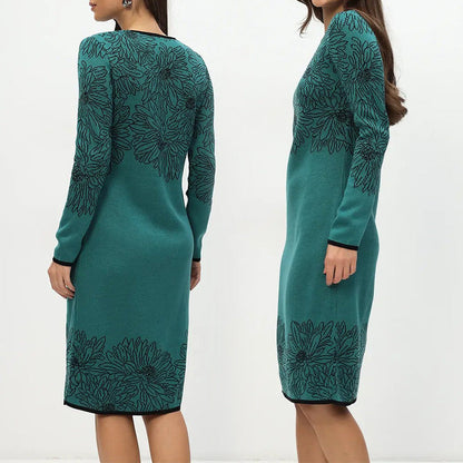 💃2025 Nowość w przedsprzedaży✨Nadrukowana prosta sukienka z długim rękawem i dekoltem w serek