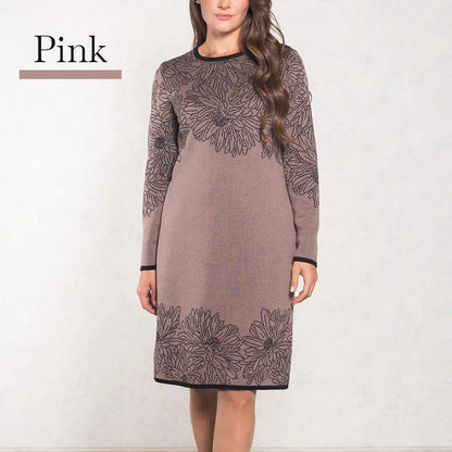 💃2025 Nowość w przedsprzedaży✨Nadrukowana prosta sukienka z długim rękawem i dekoltem w serek