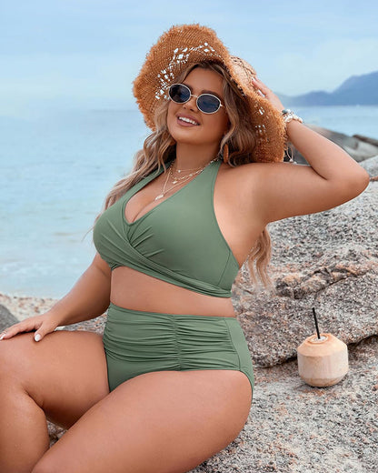 🔥👙Stroje kąpielowe modelujące brzuch, skromne bikini z wysokim stanem