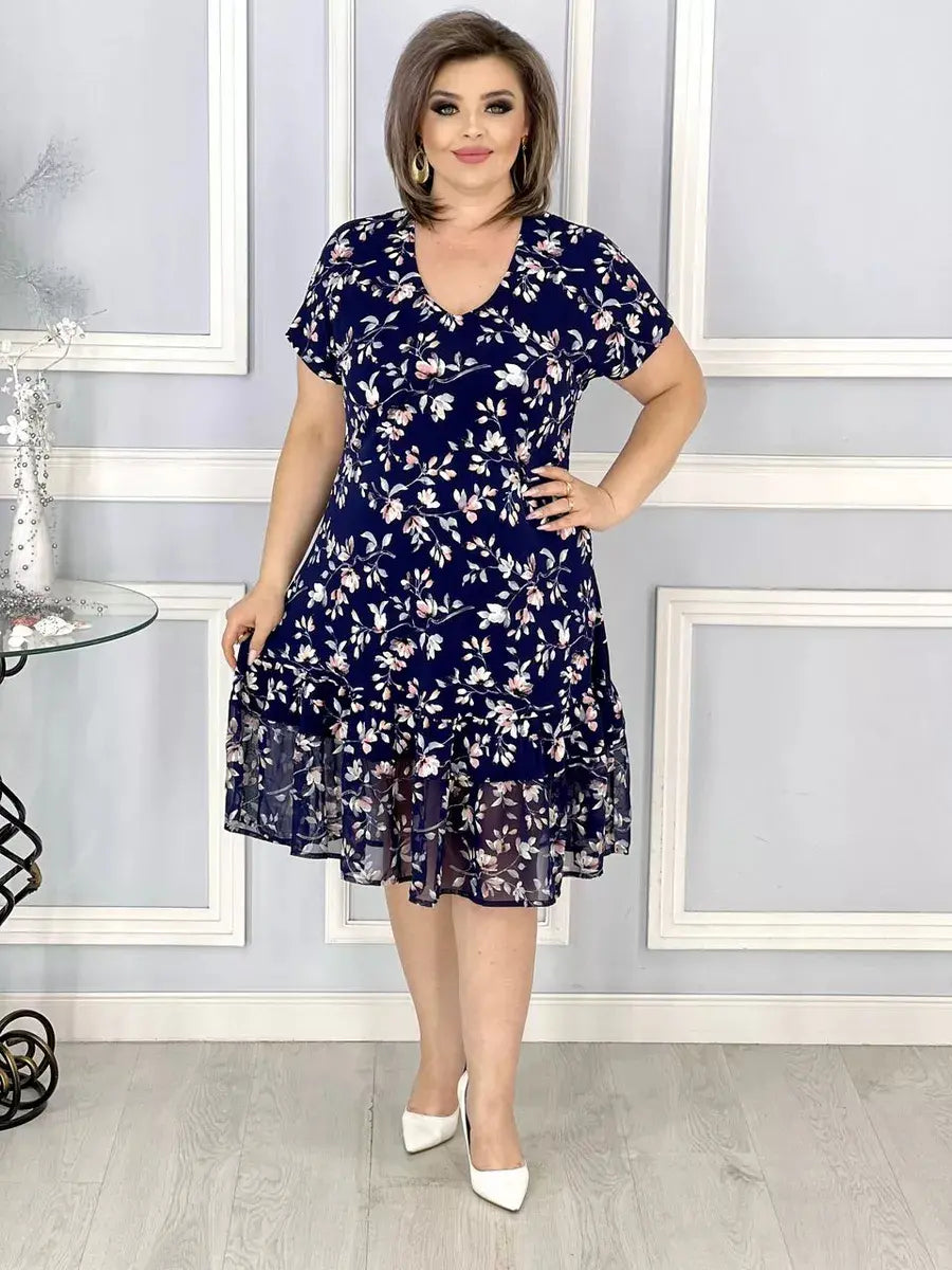 Nowa sukienka z kwiatowym dekoltem w serek