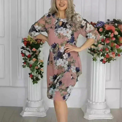 💝Damska sukienka do kolan z nadrukiem kwiatowym