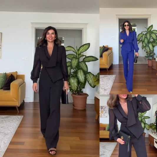 Spodnie damskie z siateczki z szerokimi nogawkami i komplet spodni