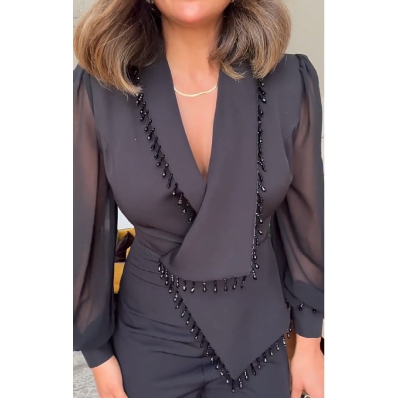 Spodnie damskie z siateczki z szerokimi nogawkami i komplet spodni