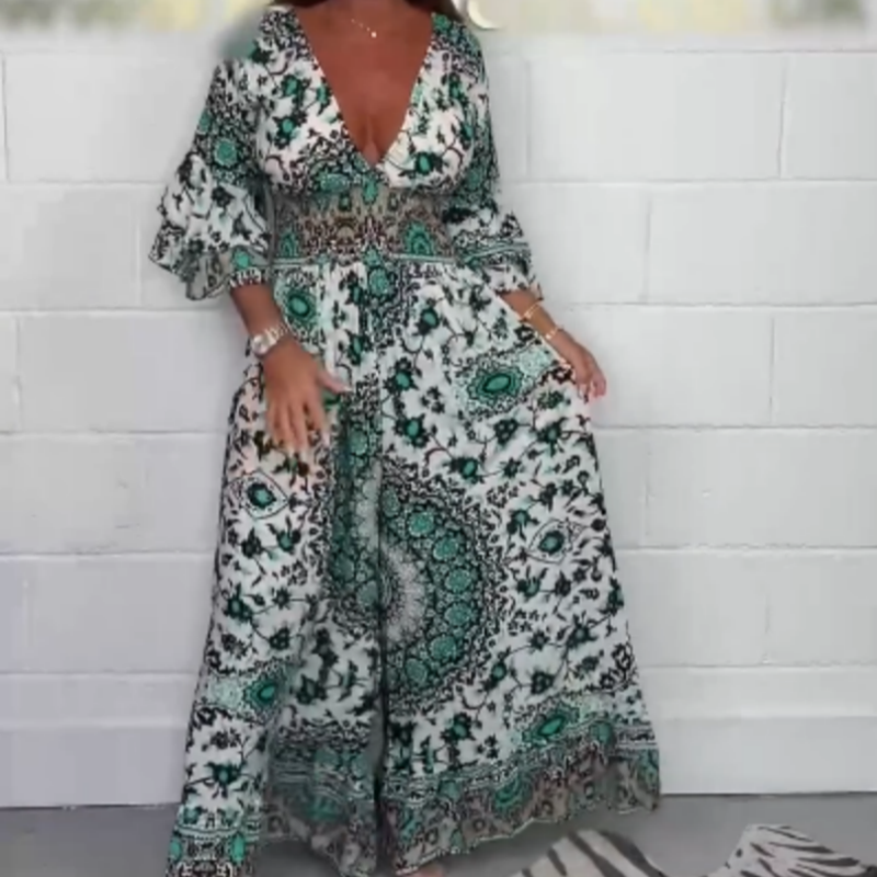 S-5XL🥰Damski kombinezon z nadrukiem i dekoltem w serek