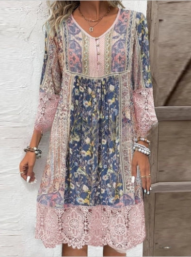 💃Sukienka w stylu vintage z nadrukiem i koronką