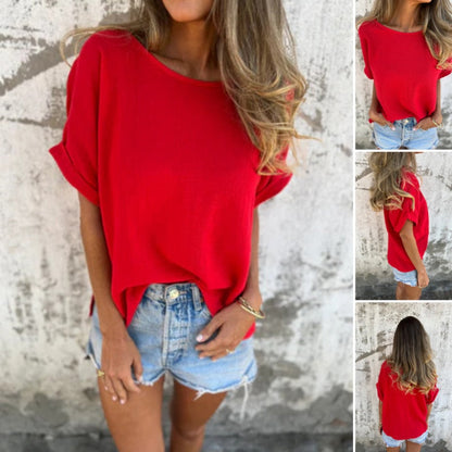 Jednolity kolor, okrągły dekolt, krótki rękaw