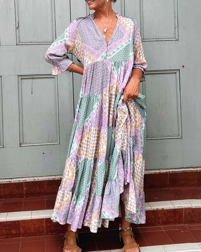 🔥2025 Letnia Gorąca Wyprzedaż 🔥 Siedmiorękawowe Kolorowe Wzory Sukienki