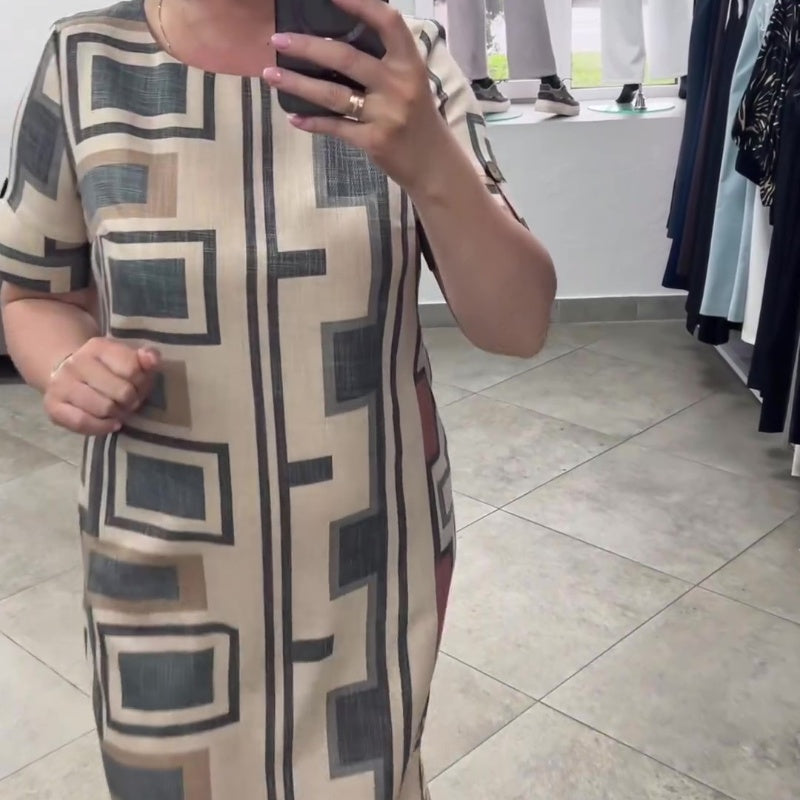 Sukienka damska casualowa z krótkimi rękawami i okrągłym dekoltem