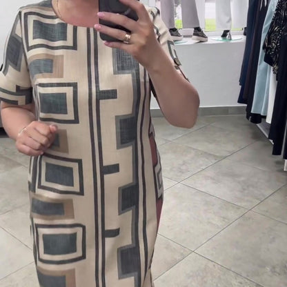 Sukienka damska casualowa z krótkimi rękawami i okrągłym dekoltem